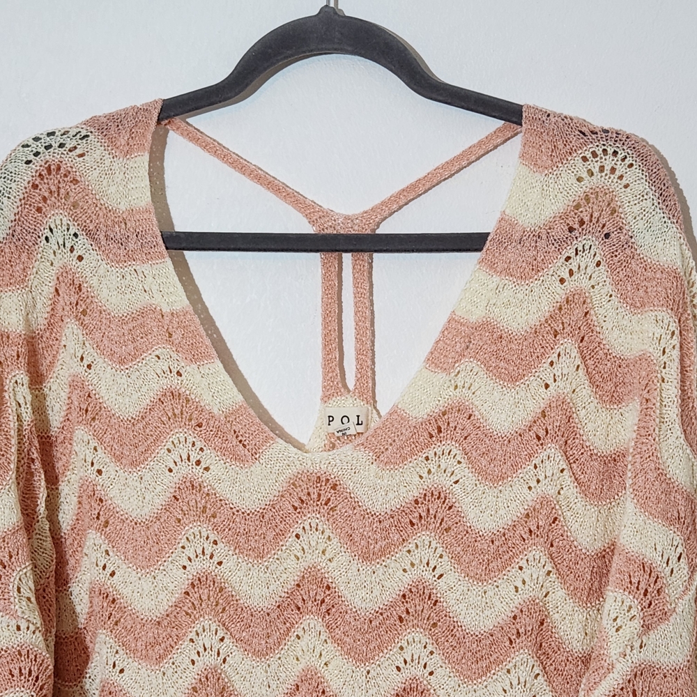 POL Pink and White Oversized Sweater Size Small Pink Distressed Sweater - Picture 4 of 8